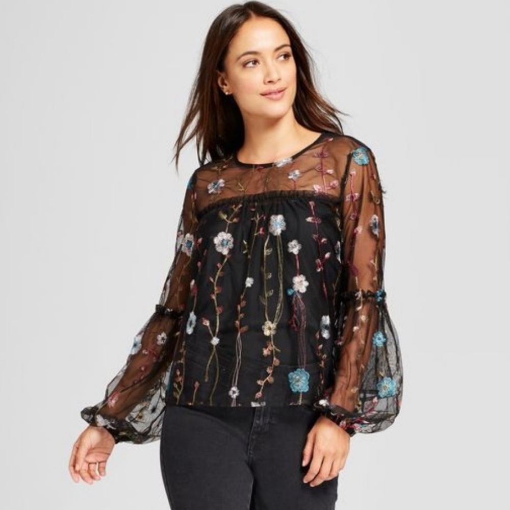 A New Day sheer embroidered top.